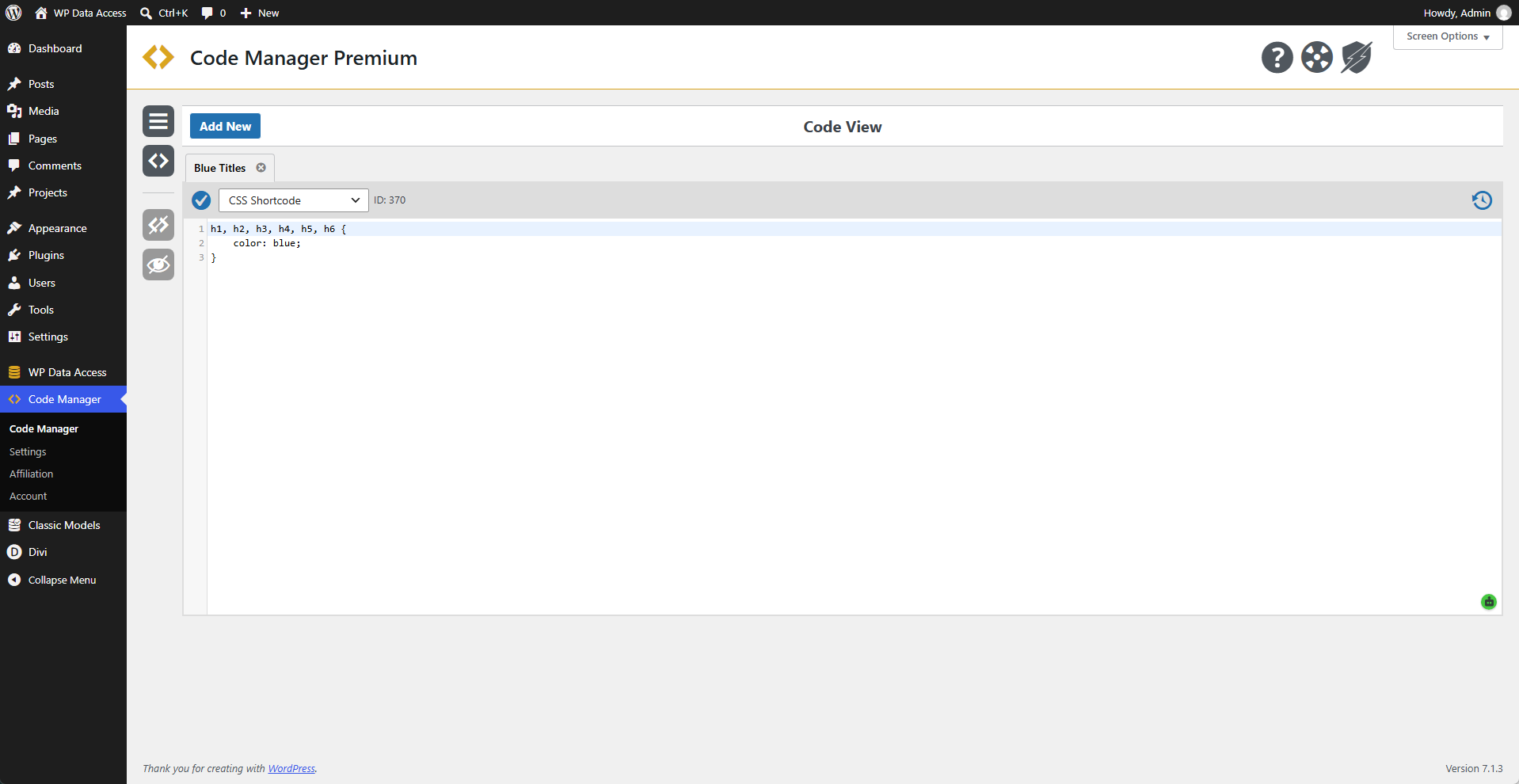 Code Manager - CSS Shortcode