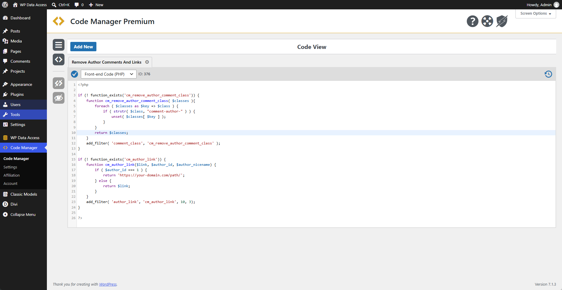 Code Manager - Front-End Code